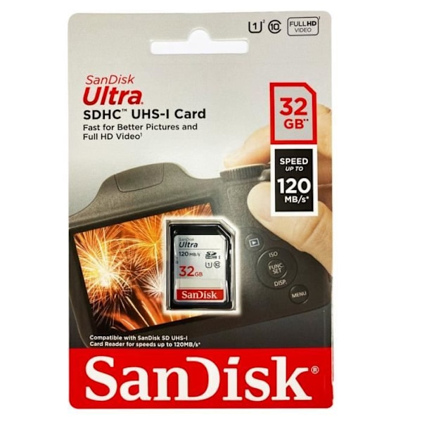 SanDisk Ultra 32GB SDHC-minneskort upp till 120MB/s Klass 10 UHS-I