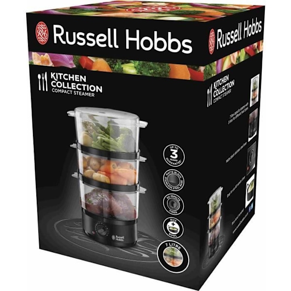 Dampkoger RUSSELL HOBBS - 26530-56 - Kapacitet 7L - 3 dampkurve - Timer op til 60 min - 400W Sort og gennemsigtig