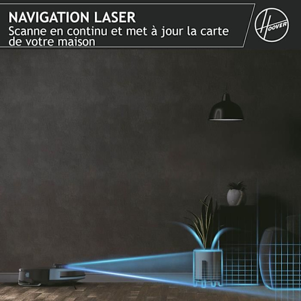 Hoover HG430H Hydro Robot Støvsuger og Moppe - Kraftig 4000Pa - Alle Gulve - Laser Navigation - Forhindringssensor - Ladestation Metallic blå og urban sort