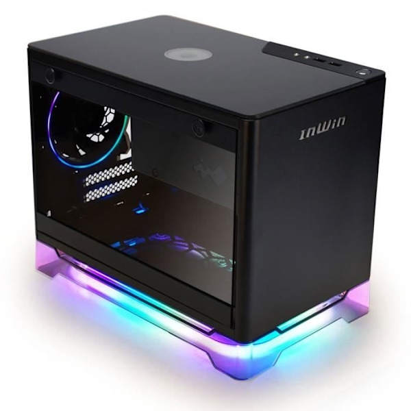 In Win A1 Plus Black - Svart Mini-ITX Mini Tower-fodral med 650W 80PLUS guldströmförsörjning, induktiv laddningsdocka och