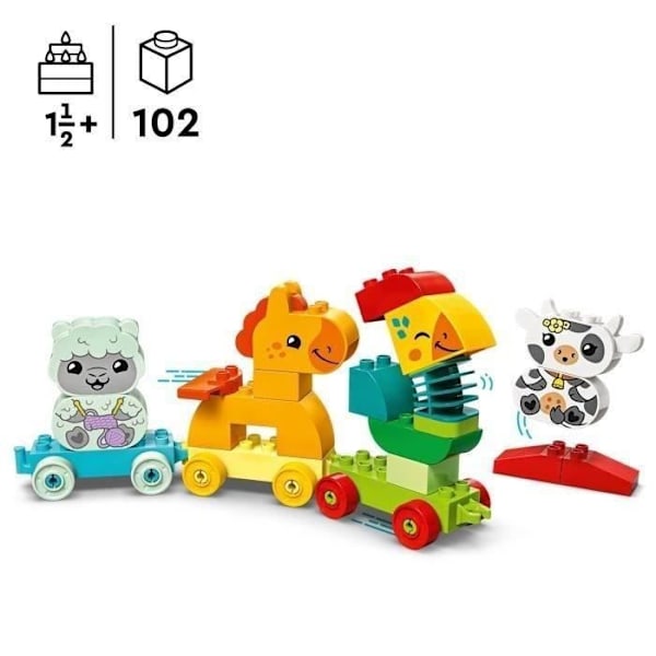 LEGO® 10412 DUPLO Ensimmäinen eläinjuni, pyörillä varustettu lelu lapsille, luovia eläimiä rakennettavaksi Flerfärgad