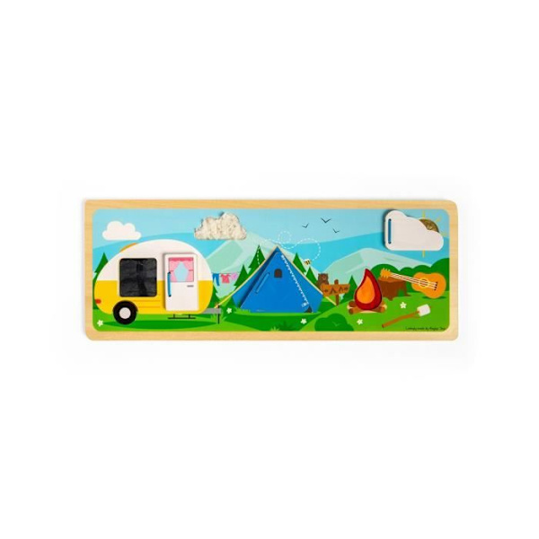 Sansebord - Bigjigs - Camping i naturen - Sensorisk udvikling - Ordforråd - Finmotorik