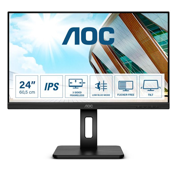AOC 24P2Q 60 cm (23,8 tommer) skærm (DVI, HDMI, DisplayPort, USB-hub, 4 ms responstid, 1920x1080, 75 Hz, drejelig) sort Sort
