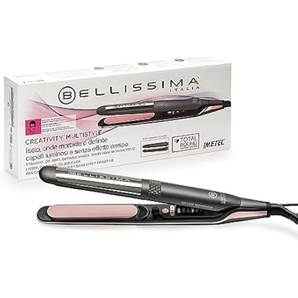 Bellissima Creativity Multi-Style hiusten suoristus, suorat tai aaltoilevat hiukset, keraaminen pinnoite sekä timanttihiukkaset ja keratiini, musta, Ruusu