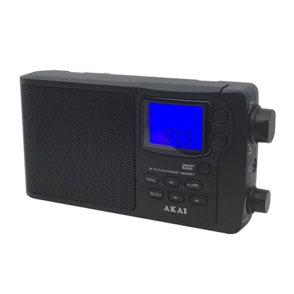 Radio AKAI AM/FM/SW PLL digital verdensmodtager - Ur-, alarm- og søvnfunktioner Svart