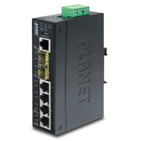 Planet - Switch - L2+ - verwaltet - 4 x 10/100/1000 + 2 x SFP - en DIN-Schiene montierbar - AC 24 V / DC 12 - 48 V () - Blå