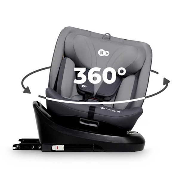 Billetstol I-size 40-150 cm - KINDERKRAFT I-GROW - 360 graders drejebase - Indbygget base med isofix - Justerbart nakkestøtte - Grå Grå
