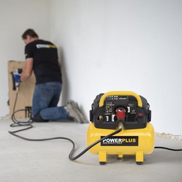Compresser POWERPLUS - 6 L - 8 bar - 1,5HP - 1100 W - Uden olie Gul