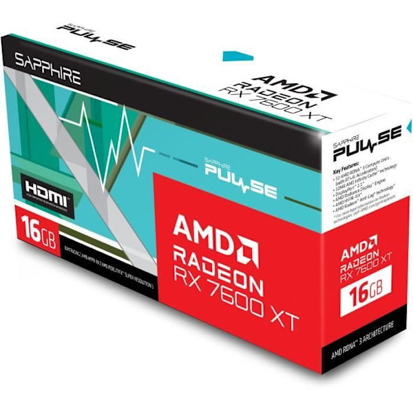 SAPPHIRE - Näytönohjain - PULSE AMD RADEON™ RX 7600 XT GAMING OC 16 Gt GDDR6 DUAL HDMI