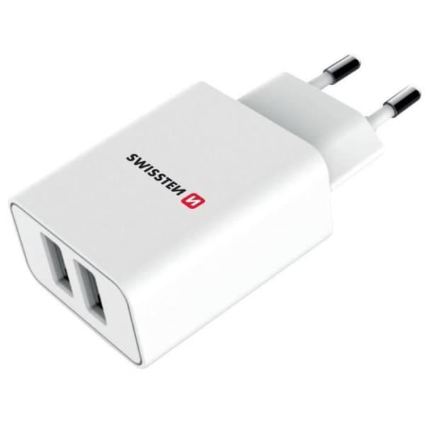 Strömförsörjning - SWISSTEN - 22053000 - 2x USB - 2,1 A - Smart IC - Vit Vit