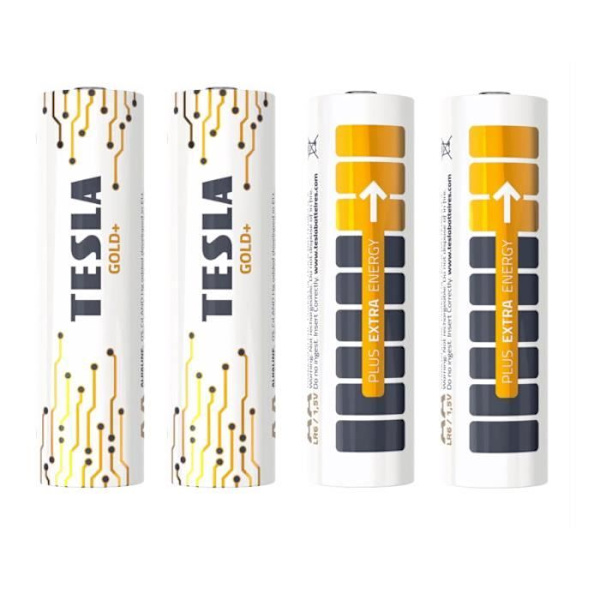 TESLA AA LR6 1,6 V alkaliparistot ja lisäenergiaakut - 4 kpl pakkaus - GOLD+ design