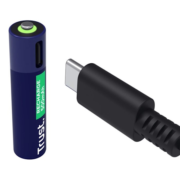 25585 Pack med 2 uppladdningsbara USB-C Trust AAA-batterier - 500mAh (LR03) Blå
