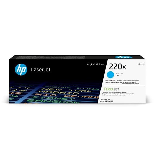 Original HP 220X cyan højtydende tonerpatron (W2201X) til HP LaserJet Pro 4202 / 4302