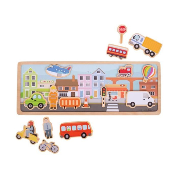 Magnetisk tavle - Bigjigs - By - 16 dele - Lærelegetøj - Transport