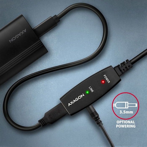 AXAGON ADR-220 USB 2.0 aktiv forlængelse / repeater kabel USB A -> USB A, 20m
