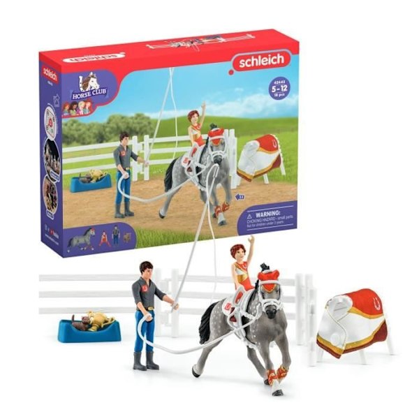 Mian taitolentoharjoitussetti, schleich-setti, jossa on 18 elementtiä, mukaan lukien 1 schleichhevonen ja 2 hahmoa, Flerfärgad