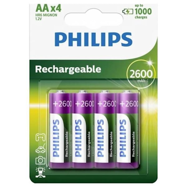 Genopladelige AA-batterier pr. 4 LR02 2600 mAh 1,2V