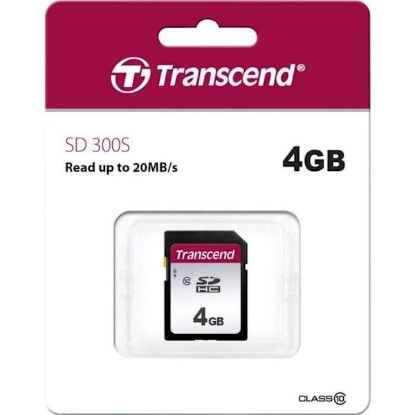 Transcend Premium 300S SDHC -kortti - 4 Gt - Luokka 10 - Lukunopeus jopa 95 Mt/s / Kirjoitusnopeus jopa 45 Mt/s