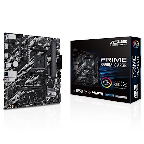 ASUS PRIME B550M-K ARGB - Micro ATX Socket AM4 AMD B550 bundkort - 2x DDR4 - M.2 PCIe 4.0 - USB 3.0 - PCI-Express 4.0 16x