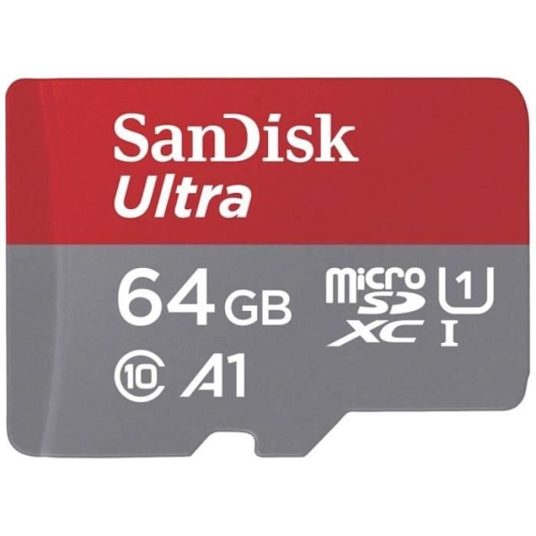 SanDisk Ultra 64GB microSDXC-muistikortti (A1/UHS-I/Cl.10/140MB/s) + mobiilisovitin