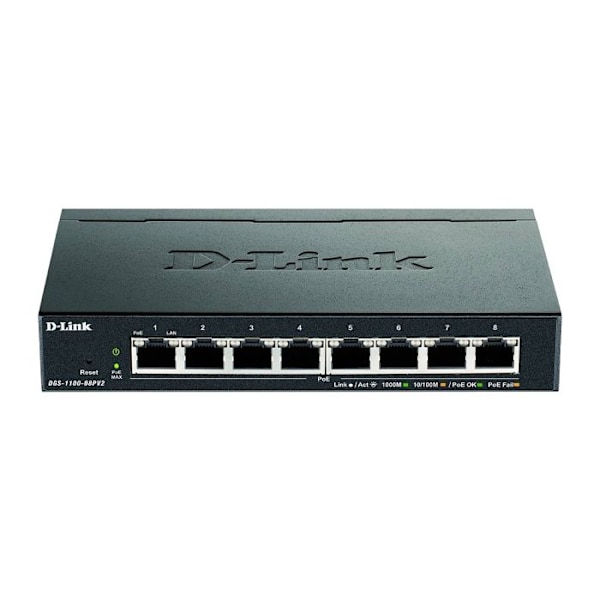Verkkokytkin - DLINK - DGS-1100-08PV2/E - 8 Gigabit Ethernet (PoE) -porttia - VLAN - QoS - suojaus musta
