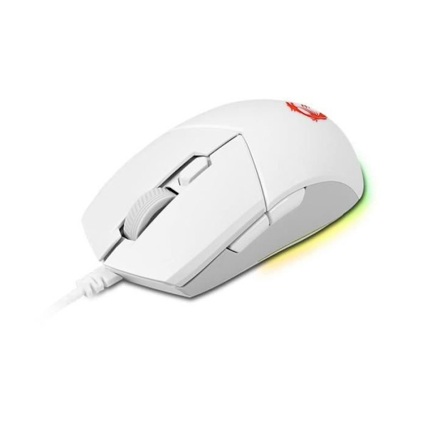 Kablet gaming mus - MSI - CLUTCH GM11 WHITE - PMW-3325 5000 DPI optisk sensor - RGB-belysning Vit