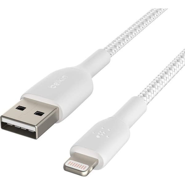 Flätad kabel - BELKIN - Lightning till USB-A - 2 m - Vit Vit