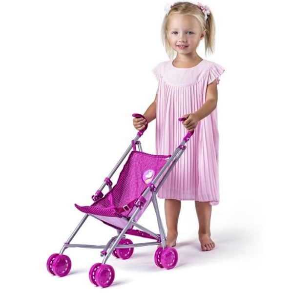 DOTS Pink Unicorn Toy Doll hopfällbar käppvagn Rosa