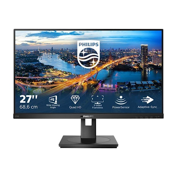 Philips 275B1 68 cm 27 tommer skærm - DVI, HDMI, DisplayPort, USB-hub, 2560x1440, 75 Hz, FreeSync, drejelig Sort