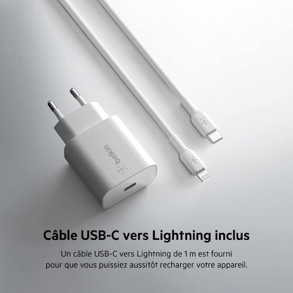 Lader - Belkin - 25W USB-C PD PPS - 1m - Hurtig opladning - Smartphone/Tablet hvid