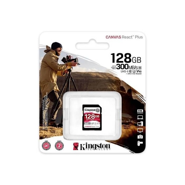 Kingston-muistikortti SD 128 Gt Canvas React Plus 300/260 UHS-II U3 - 0740617301960