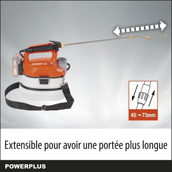 Powerplus Dual Power Batteridrevne Sprayapparat POWDPG80400 - 20V, Teleskopisk Lance, Tryk 5 Bar, Flow 500ml/min, Kapacitet 4L Orange