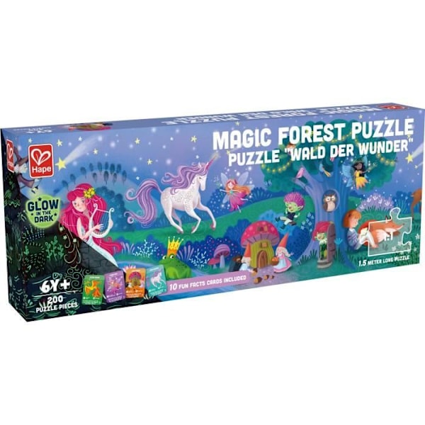 Glow in the Dark Floor Puslespil - HAPE - Magic Forest - 200 brikker - Landskab og natur Flerfärgad