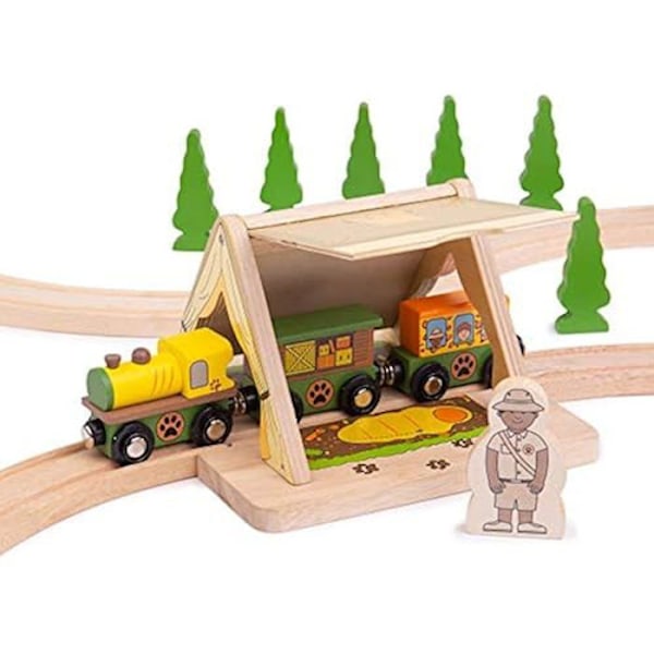 Bigjigs Rail Puinen Safari Teltta - Junakierros, Rautatielelut ja Lisävarusteet, Lahjat Vauvoille