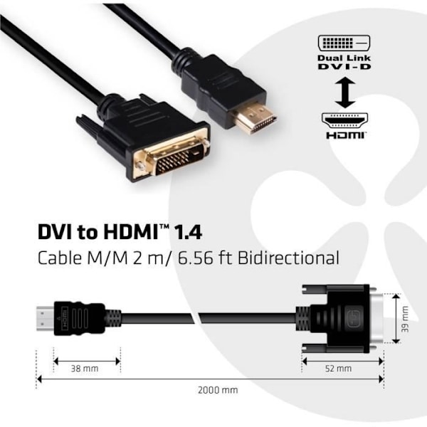 TV-liitäntäkaapeli, näyttö [1x DVI-D uros - 1x HDMI uros] club3D CAC-1210 CAC-1210 DVI 2 m musta