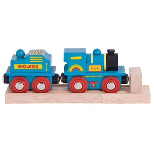 Blå lokomotiv med vogn - BIGJIGS - Model - 2 stk. - Bigjigs Rail sortiment Blå