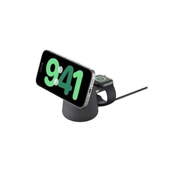 Lade station - MagSafe - 2-i-1 - Hurtig opladning - Oplad AirPods - Grå/Sort Svart