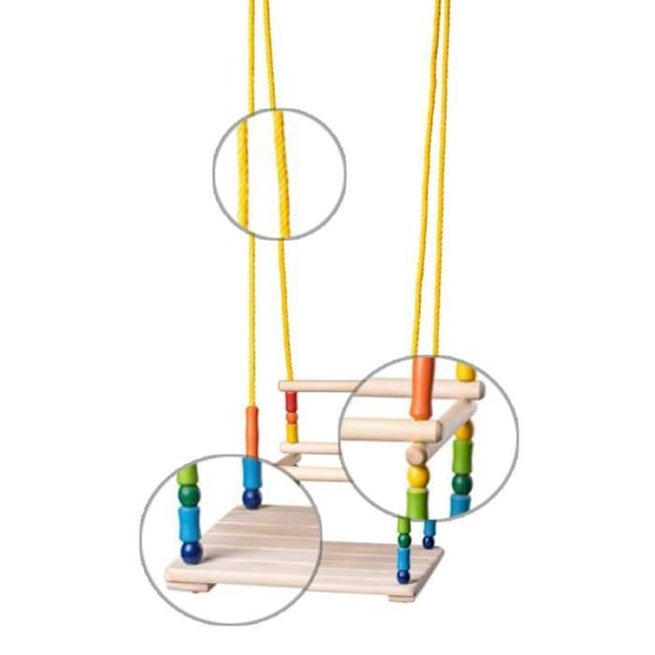 Färgglad trägunga med ryggstöd - ZOOM - För barn - Hög kvalitet - Mjuka polypropenrep