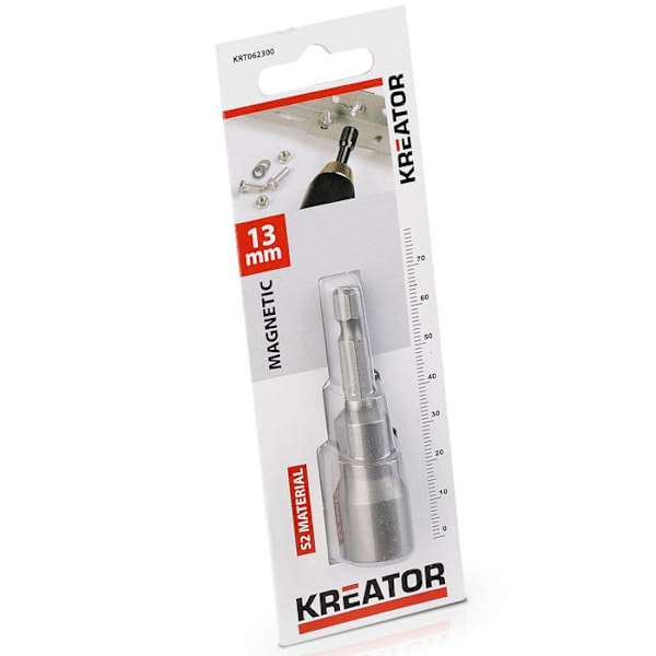 Skruvbits huvudsats - KREATOR - 13 mm - Kromvanadiumstål - 6-kantig axel 1/4’’ - Magnetisk
