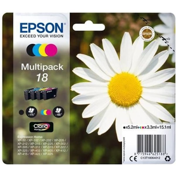 EPSON Multipack T1806 - Daisy - Sort, Cyan, Magenta, Gul (C13T18064012)