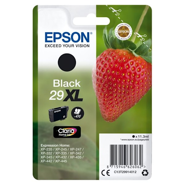 EPSON Strawberry blækpatron - Claria XL blæk - Sort - Epson Claria Home Ink - 11,3 ml - Inkjet - XL