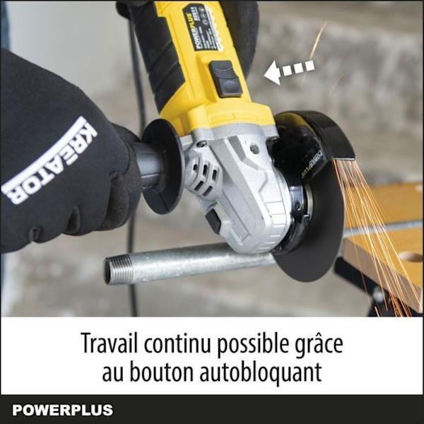 POWERPLUS - Vinkelsliper 900W - Ø115mm - 12000omdr/min - hurtigt skift af skive - akselblokering - kontinuerligt arbejde muligt Gul