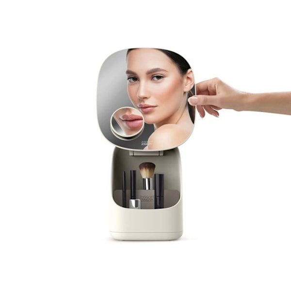Joseph Joseph - 75001 - Viva Makeup Spejl med kosmetisk opbevaring, med 1x/3x Forstørrelsesspejl, Beige