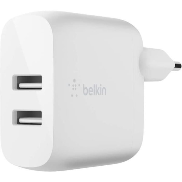 Belkin surfplatta kontakter och laddare 2 USB-A-portar nätladdare, 24W med Lightning-kabel Vit