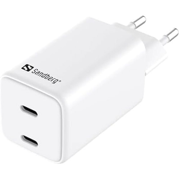 AC-lader - SANDBERG - 441-56 - 2 USB-C porte - 65W - Kompatibel EU Hvid