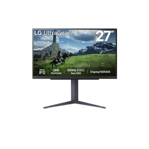 27-tommer skærm, 2560 x 1440 opløsning, Nano IPS, 1ms responstid, 180 Hz opdateringshastighed (200 Hz overclocket). Sort