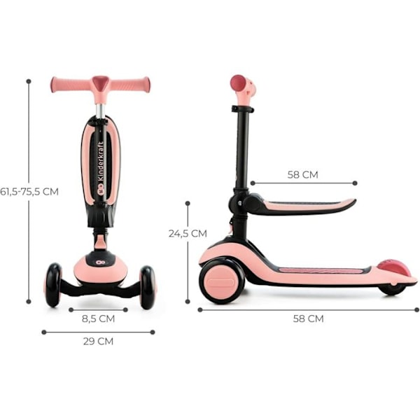 Draisienne 2 i 1 - cykel og løbehjul HALLEY - KINDERKRAFT - Lyserød - 3 hjul - Ved styret Lyserød