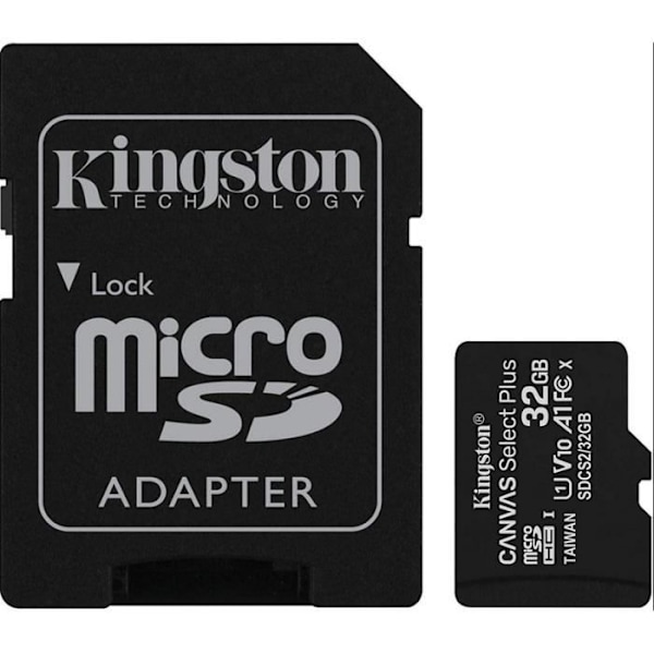KINGSTON Canvas Select Plus SDCS2 32 Gt 32 Gt Micro SD -muistikortti luokka 10 A1 100 MB/s+ Mukana sovitin