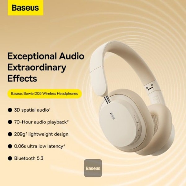 Baseus Bowie D05 langattomat Bluetooth-kuulokkeet taitettavat HiFi-stereomusiikkikuulokkeet kermanväriset