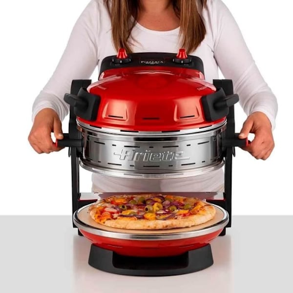 Ariete Four til Pizza Double 927, Four til Pizza med 5 Bagningstrin, 2 Antiadhæsive Reflektorplader, Rød Punainen